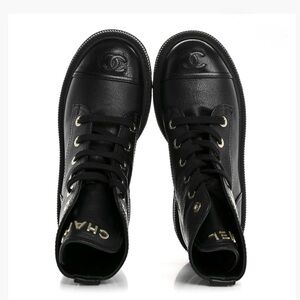 CHANEL Grained Calfskin Lace Up Combat Boots
